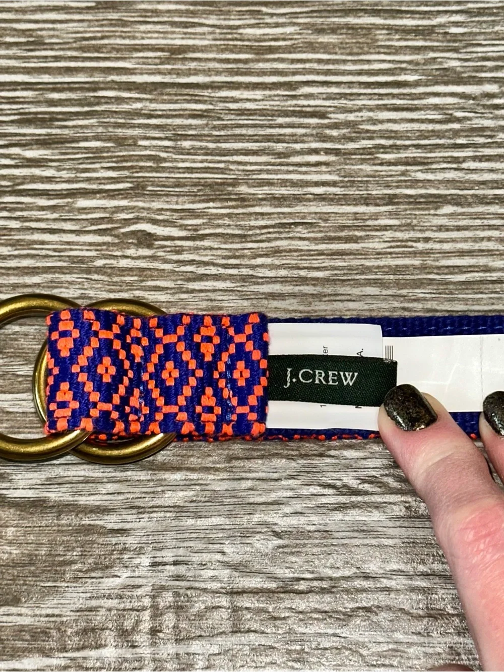J. CREW Woven D-Ring Belt Women’s S/M Orange Navy Pattern Preppy Colorful Chic - Picture 6 of 7